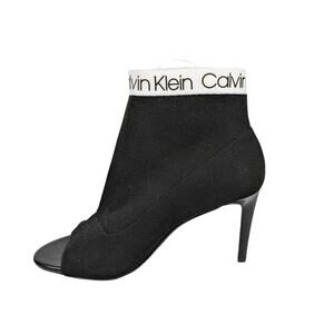 Calvin Klein Womens 6.5 Peep Toe Sock Booties Black Stiletto Heel Chic Y2K Boots